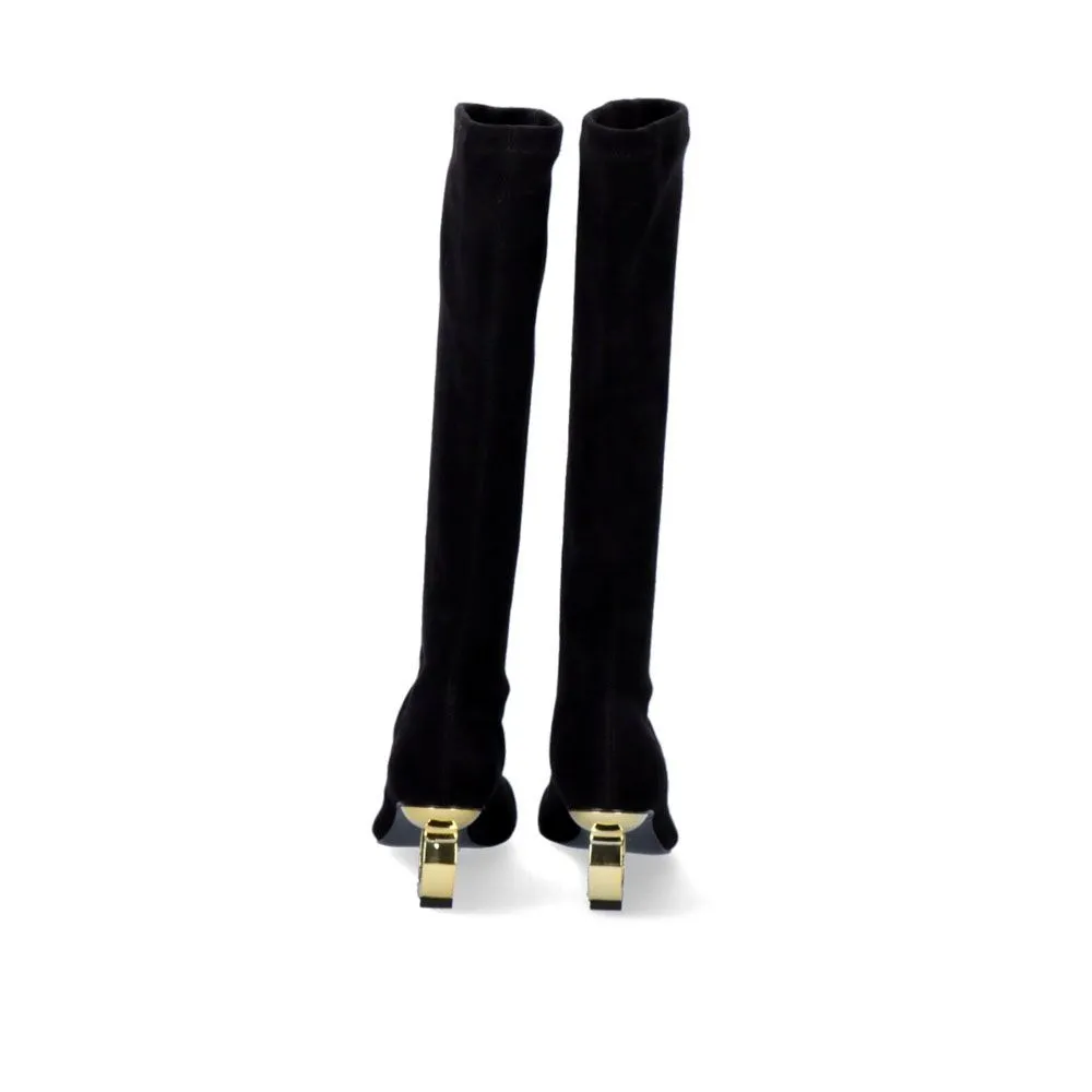 BOTTE HAUTE AVEC TALON CIRCULAIRE MARRON-622 NOIR