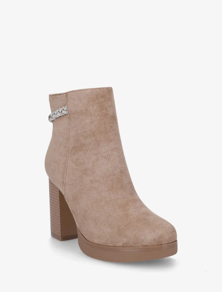 Bottines à talon et strass en suédine