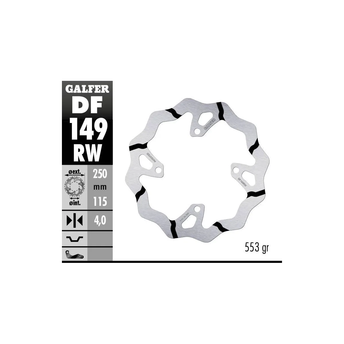 Disque de frein arrière fixe Wave GALFER- 250 mm- KAWASAKI KX 450F 2019-