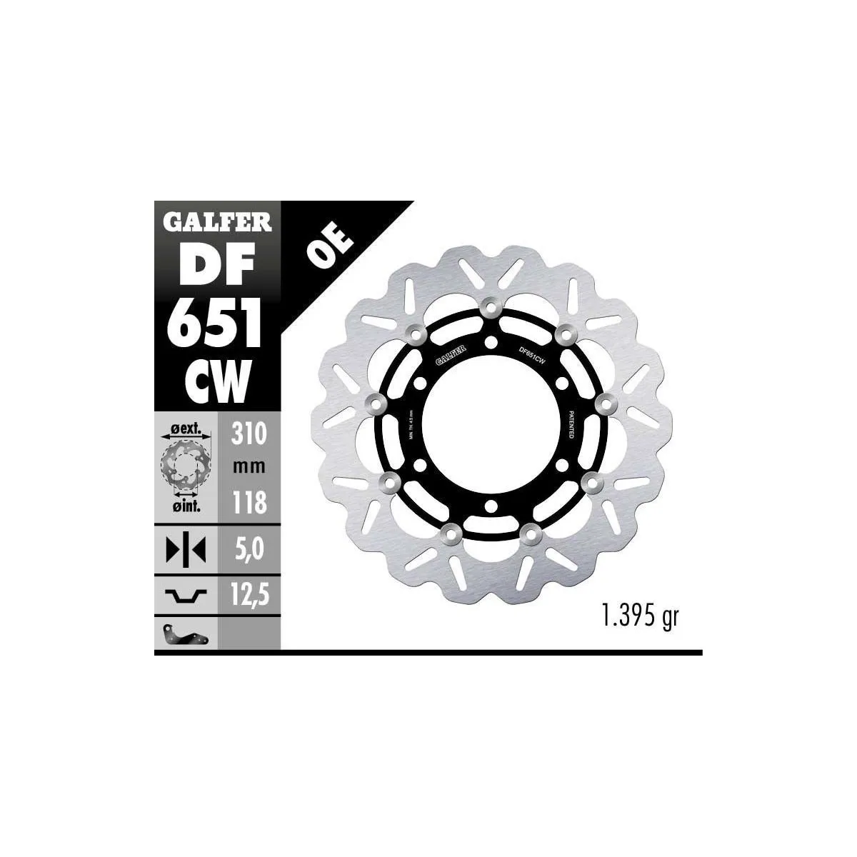 Disque de frein avant flottant Wave GALFER - 310 mm- TRIUMPH DAYTONA 92