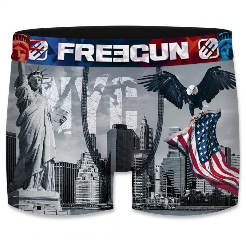 FREEGUN Boxer Homme Microfibre NYC Gris Bleu PREMIUM