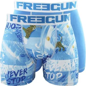 FREEGUN Lot de 2 Boxers Homme Microfibre ARG Ciel Blanc