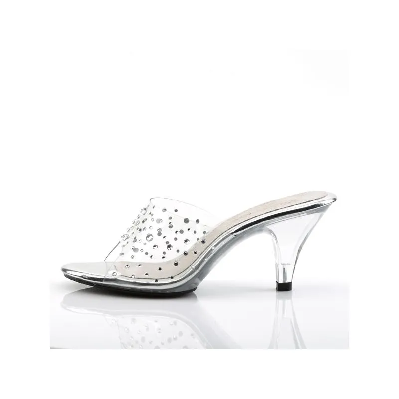 Mule transparente avec strass à petit talon plexi