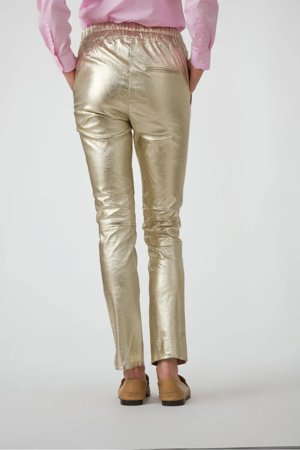 Pantalon chino cuir stretch métallisé, Est'Seven - CHINO STRETCH Gold métal | Cesare Nori