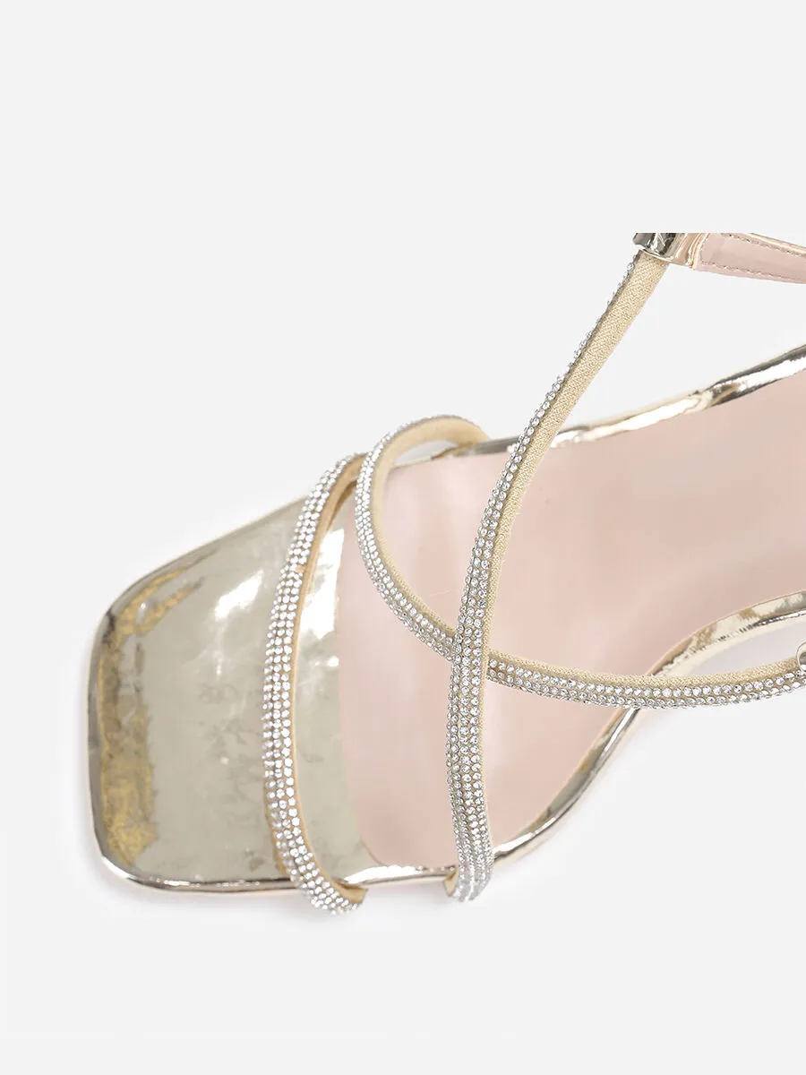 Sandales à talon transparent et strass- Doré