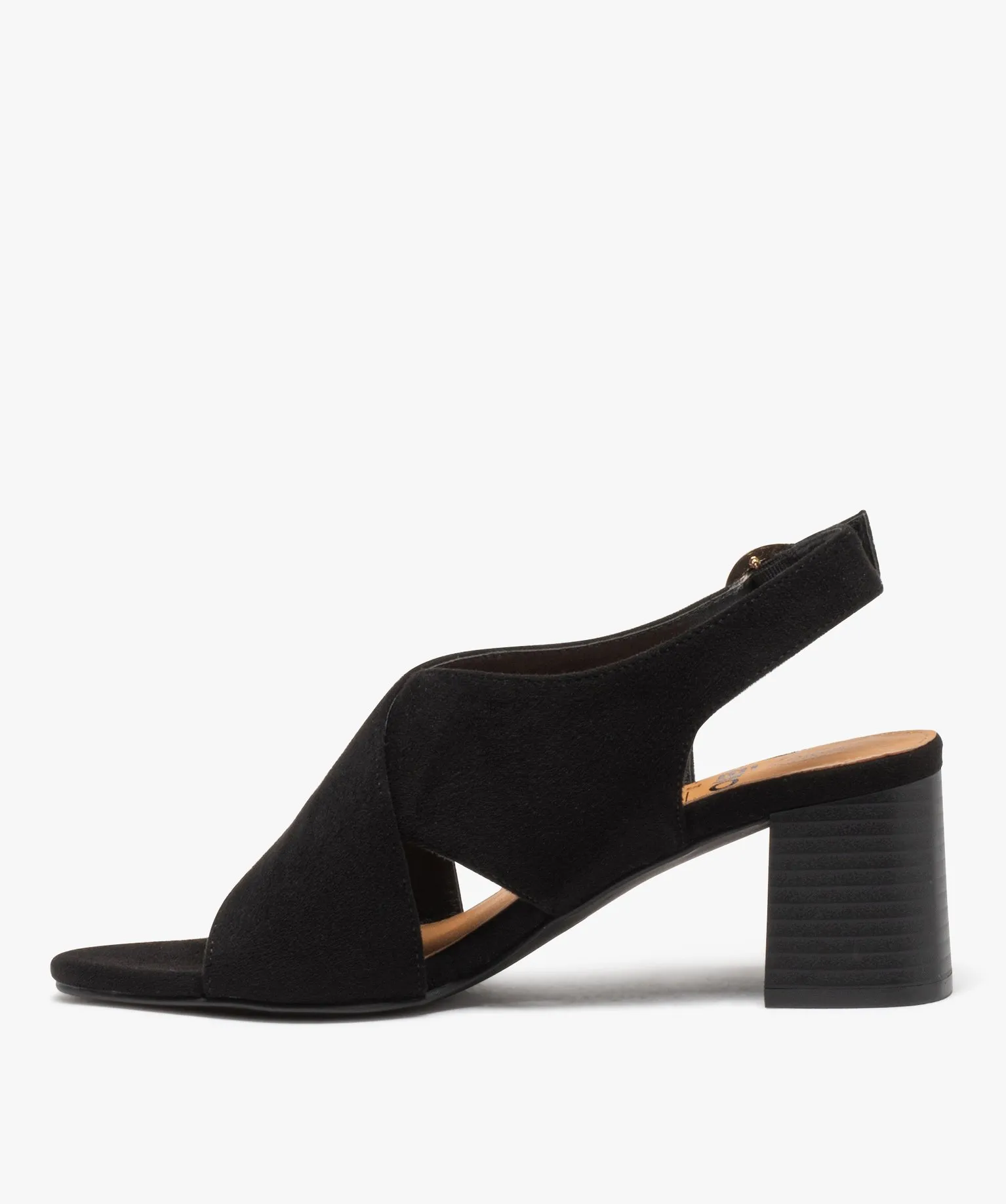 sandales femme a talon carre avec brides larges croisees unies en suedine noir sandales a talon