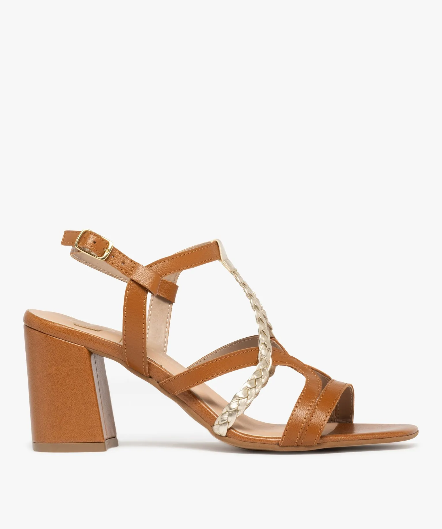 sandales femme a talon haut avec deux brides metallisees et tressees - taneo orange sandales a talon