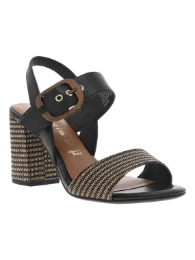 TAMARIS - Nu-pieds cuir talon décroché haut - Noir