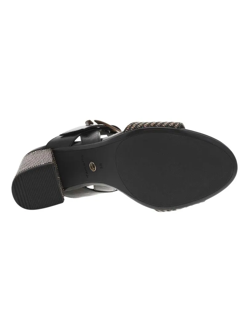 TAMARIS - Nu-pieds cuir talon décroché haut - Noir