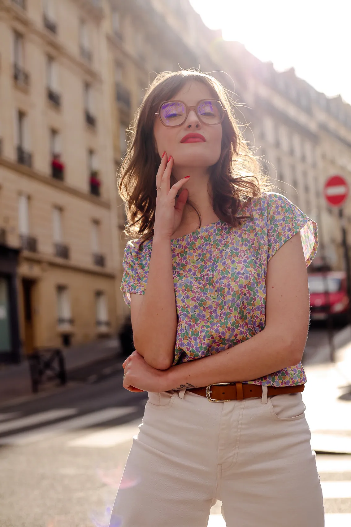Top femme Fogeo imprimé à fleurs avec fil lurex