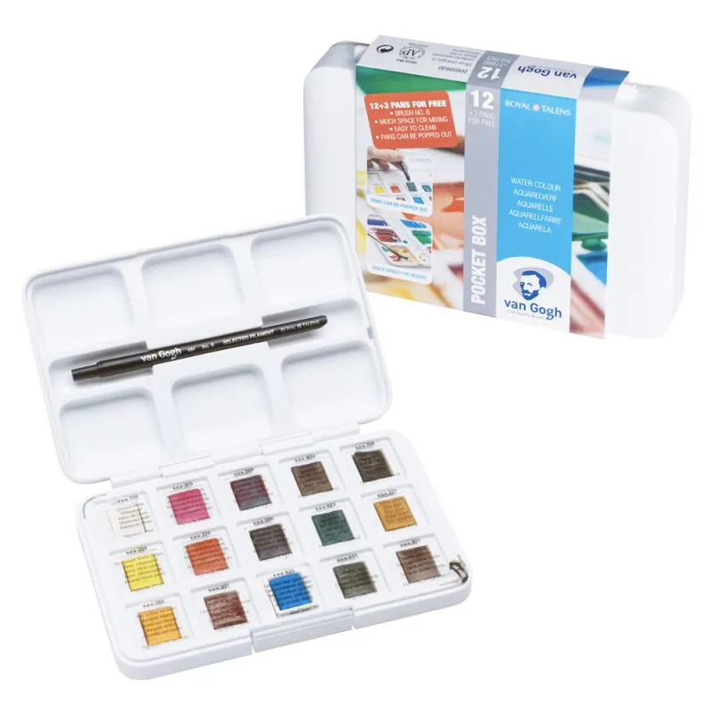 VAN GOGH BOITE AQUARELLE 12+3 DEMI-GODETS + PINCEAU