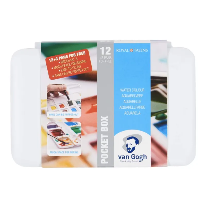 VAN GOGH BOITE AQUARELLE 12+3 DEMI-GODETS + PINCEAU